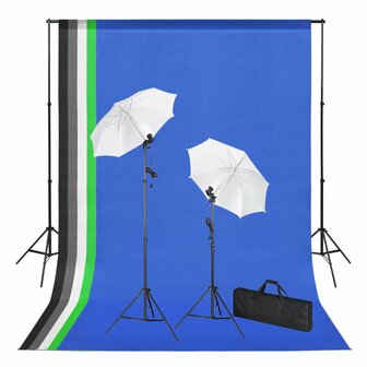 Fotostudioset met achtergronden, lampen en paraplu&amp;apos;s 1