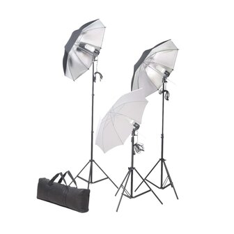 Fotostudioset met lampen, paraplu&amp;apos;s, achtergrond en reflector 3