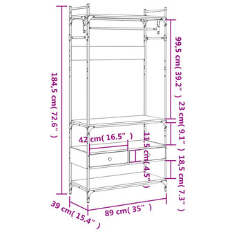 Kledingkast met lades 89x39x184,5 cm bewerkt hout sonoma eiken 11