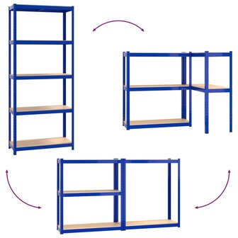 Opbergrek 5-laags staal &amp; bewerkt hout blauw 8