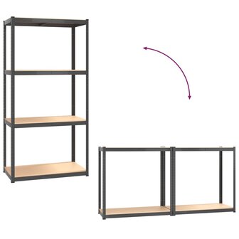 Opbergrek 4-laags 3 st staal &amp; bewerkt hout antracietkleurig 9