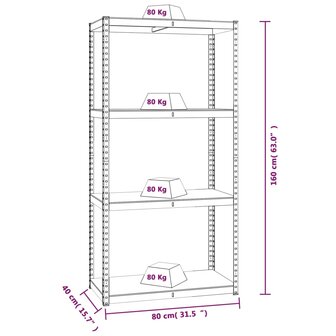 Opbergrekken 4 st 4-laags staal en bewerkt hout antracietkleur 10