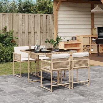 5-delige Tuinset met kussens poly rattan beige 1