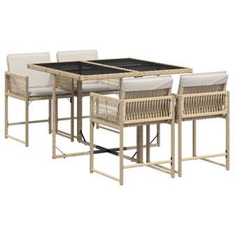 5-delige Tuinset met kussens poly rattan beige 2