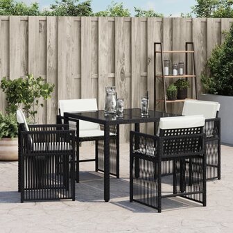 Tuinstoelen 4 st met kussens poly rattan zwart 3