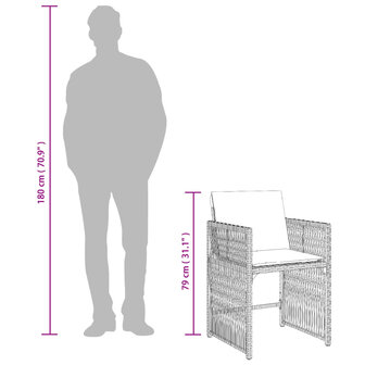 Tuinstoelen 4 st met kussens poly rattan zwart 11