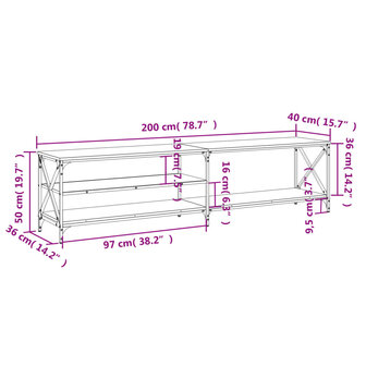 Tv-meubel 200x40x50 cm bewerkt hout metaal sonoma eikenkleurig 9