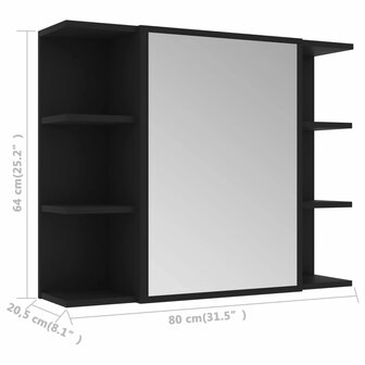 Badkamerspiegelkast 80x20,5x64 cm bewerkt hout zwart 10