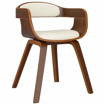 Eetkamerstoelen 2 st gebogen hout en kunstleer cr&egrave;mekleurig 3