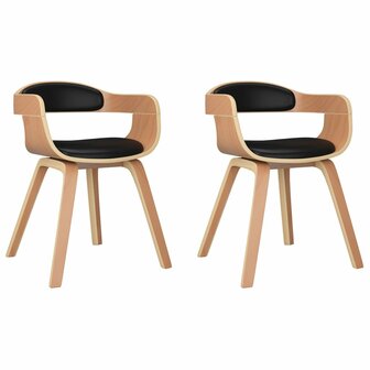 Eetkamerstoelen 2 st gebogen hout en kunstleer zwart 2