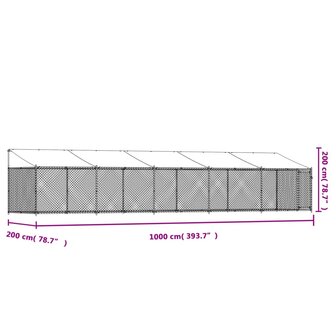 Hondenhok met dak en deur 10x2x2 m gegalvaniseerd staal grijs 9