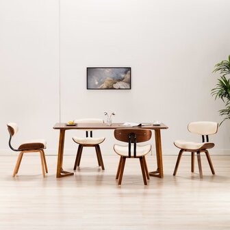 Eetkamerstoelen 4 st gebogen hout en kunstleer cr&egrave;mekleurig 1