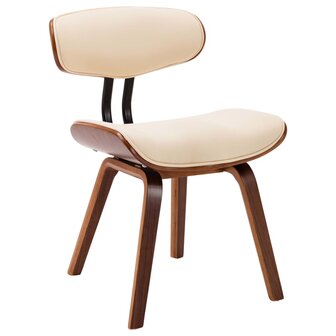 Eetkamerstoelen 4 st gebogen hout en kunstleer cr&egrave;mekleurig 3