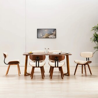 Eetkamerstoelen 6 st gebogen hout en kunstleer cr&egrave;me 1