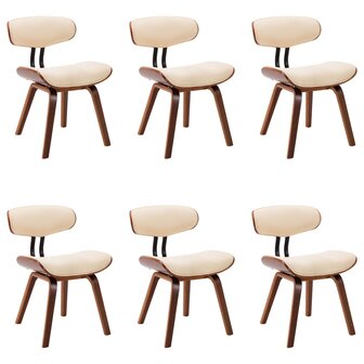 Eetkamerstoelen 6 st gebogen hout en kunstleer cr&egrave;me 2