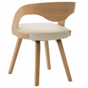 Eetkamerstoelen 6 st gebogen hout en kunstleer cr&egrave;me 5