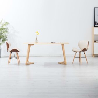 Eetkamerstoelen 2 st kunstleer en gebogen hout cr&egrave;me 1