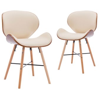 Eetkamerstoelen 2 st kunstleer en gebogen hout cr&egrave;me 2