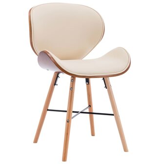 Eetkamerstoelen 2 st kunstleer en gebogen hout cr&egrave;me 3