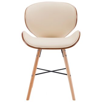 Eetkamerstoelen 2 st kunstleer en gebogen hout cr&egrave;me 4