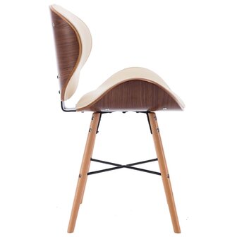 Eetkamerstoelen 2 st kunstleer en gebogen hout cr&egrave;me 5