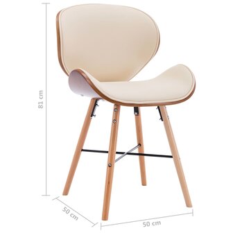 Eetkamerstoelen 2 st kunstleer en gebogen hout cr&egrave;me 8