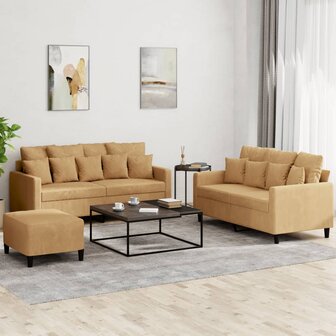 3-delige Loungeset met kussens fluweel bruin 1