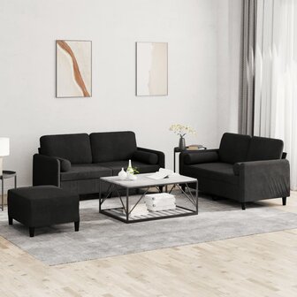 3-delige Loungeset met kussens fluweel zwart 1