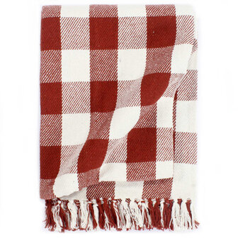 Plaid geblokt 125x150 cm katoen steenrood 1