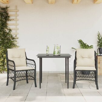 3-delige Bistroset met kussens poly rattan zwart 1