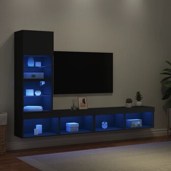 7-delige tv-wandmeubelset met LED bewerkt hout zwart 4