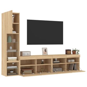 4-delige Tv-wandmeubelset met LED bewerkt hout sonoma eiken 1