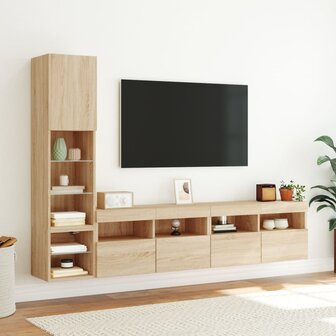 4-delige Tv-wandmeubelset met LED bewerkt hout sonoma eiken 3