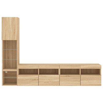 4-delige Tv-wandmeubelset met LED bewerkt hout sonoma eiken 7