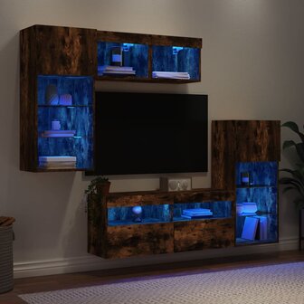 5-delige tv-wandmeubelset met LED bewerkt hout gerookt eiken 4