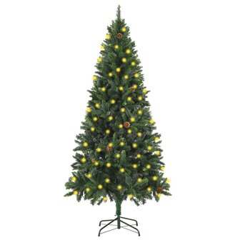 Kunstkerstboom met verlichting en dennenappels 180 cm groen 1