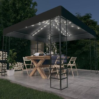 Tuinpaviljoen met LED-lichtslinger 3x3 m antracietkleurig 1