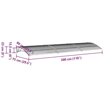 Deurluifel 300x75 cm polycarbonaat grijs 6