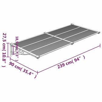 Deurluifel 239x90 cm polycarbonaat zwart 6