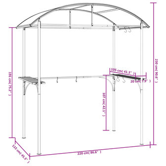 Barbecuepaviljoen met zijplanken 220x115x230 cm staal antraciet 7