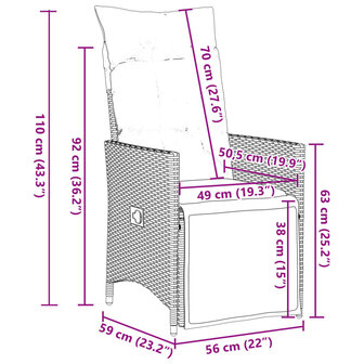 3-delige Bistroset met kussens poly rattan bruin 9