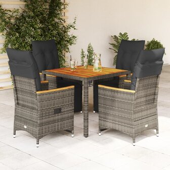 5-delige Bistroset met kussens poly rattan grijs 1