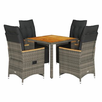 5-delige Bistroset met kussens poly rattan grijs 2