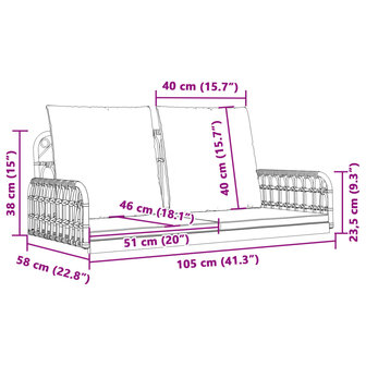 Schommelbank met kussens 105x58x38 cm poly rattan en staal 10