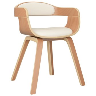 Eetkamerstoelen 2 st gebogen hout en kunstleer cr&egrave;mekleurig 3