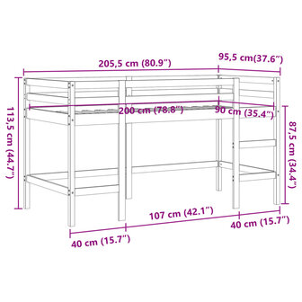 Kinderhoogslaper met ladder 90x200 cm massief grenenhout bruin 9