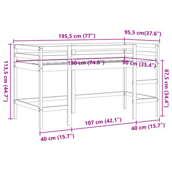 Kinderhoogslaper met ladder 90x190 cm massief grenenhout bruin 9