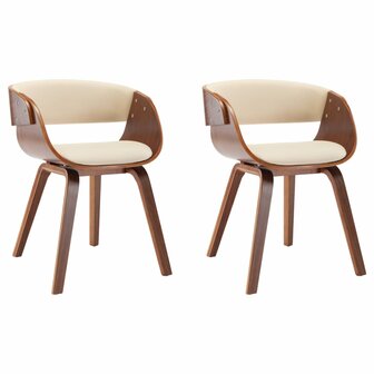 Eetkamerstoelen 2 st gebogen hout en kunstleer cr&egrave;mekleurig 2