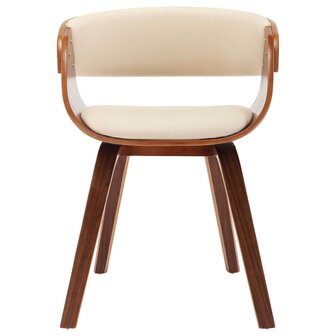 Eetkamerstoelen 2 st gebogen hout en kunstleer cr&egrave;mekleurig 3