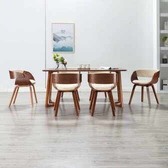 Eetkamerstoelen 6 st gebogen hout en kunstleer cr&egrave;me 1